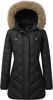 Pufflady Women's Long Winter Puffer Coat: Windproof Waterproof Thick Fleece Lined Down Jacket with Removable Hood