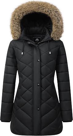 Womens Long Warm Winter Coat Thickened Fleece Lined Down Jacket | Windproof Waterproof Puffer Outerwear with Removable Hood