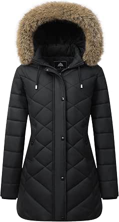 Women's Long Warm Winter Coat Windproof Thickened Fleece Lined Down Jacket Waterproof Puffer Outerwear with Removable Hood