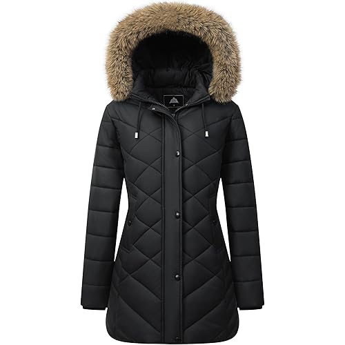 Women's Long Warm Winter Coat Windproof Thickened Fleece Lined Down Jacket Waterproof Puffer Outerwear with Removable Hood