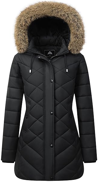 Women's Long Warm Winter Coat Windproof Thickened Fleece Lined Down Jacket Waterproof Puffer Outerwear with Removable Hood
