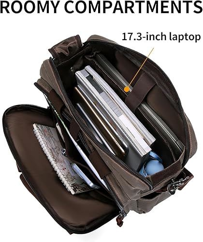 Miniatura 4 de Maletín para laptop de 17.3 pulgadas, bolsa de mensajero para hombres, lona encerada, oficina, bolsa de hombro para trabajo y negocios