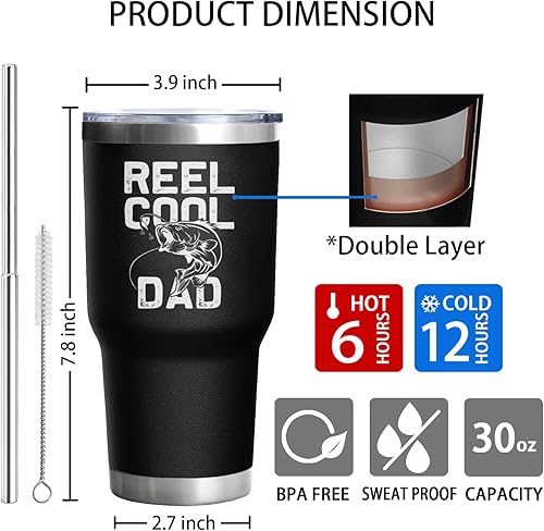 Miniatura 6 de Regalos de pesca para papá y hombres, 30 onzas, con diseño de bandera estadounidense, regalos de pesca para papá y abuelo, botella de agua aislada