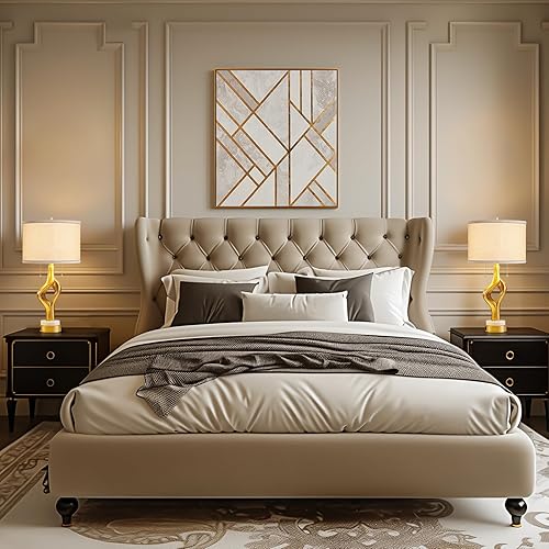 Miniatura 7 de Juego de 2 lámparas de mesa modernas de 26 pulgadas para sala de estar, dormitorio, lámpara de mesa escultórica dorada con 2 puertos USB, lámparas