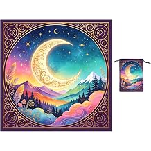GLOBLELAND Moon Tarot Tablecloth Mountains Forest Velvet Altar Table Cloth with Tarot Card Storage Bag for Cards Reading Witchcraft Spiritual Rituals Supplies