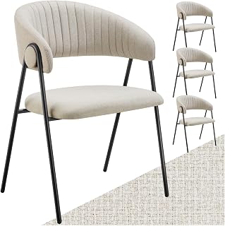 TecTake® Silla de Comedor Elegante con Diseño Acolchado, Asiento Confortable, Patas de Acero, Capacidad de Carga 150 kg, Silla Acolchada, Sillas de Comedor Salón Moderno - 4 Sillas Beige Grisáceo