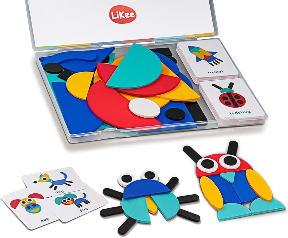 LiKee Wooden Shape Puzzle, 36 Blocks &amp; 60 Cards, Montessori Toy for Kids 3+