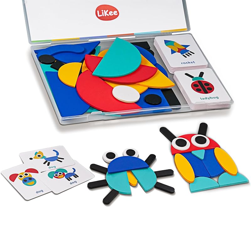 LiKee Wooden Shape Puzzle, 36 Blocks & 60 Cards, Montessori Toy for Kids 3+ 60 cards 36
