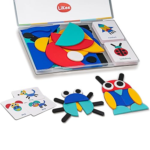 LiKee Open Ended Wooden Shape Puzzles (36 Blocks&60 Cards) for Toddlers 3+ Years Old, Montessori Development Toys Preschool Education Activity Travel Toy Board Games for Kids 4-8 Yrs