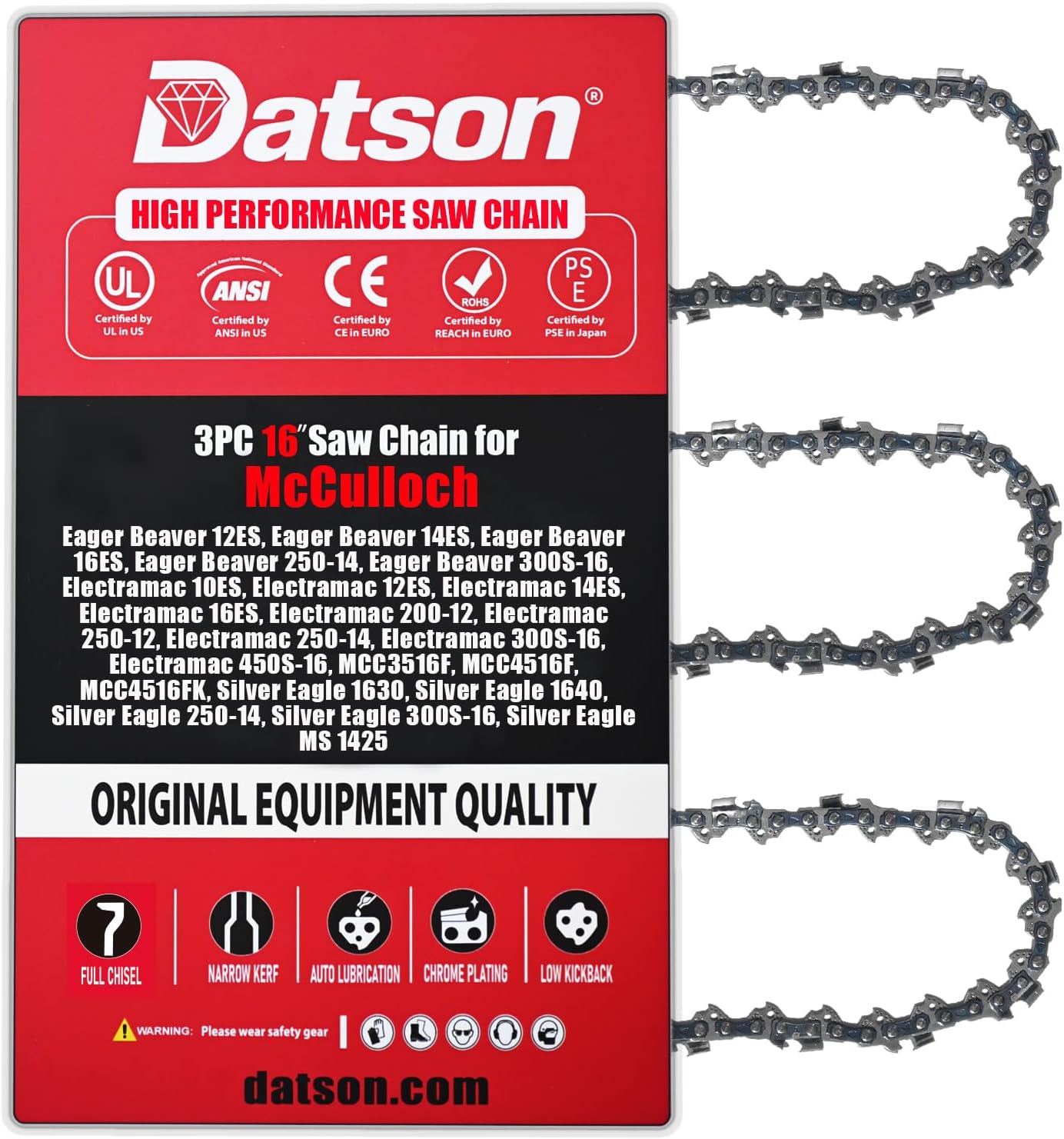16 Inch Chainsaw Chain Replacement for McCulloch Eager Beaver 12ES, Electramac 10ES, Electramac12ES,Electramac16ES, Electramac 300S-16,MCC3516F, MCC4516F,(3 Chains)