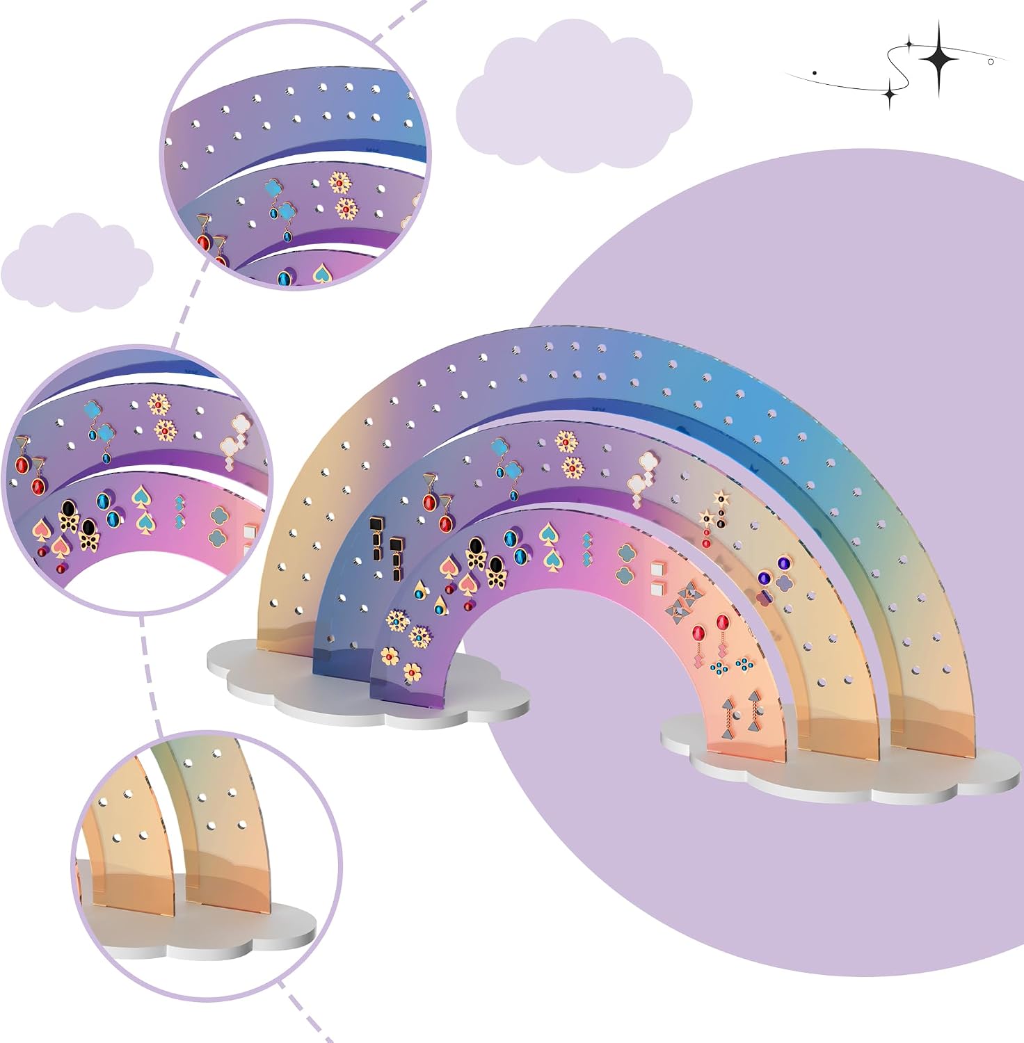 Iridescent Acrylic Earring Organizer, Rainbow Earring Holder Display 140 Holes, Unique Ear Studs Jewelry Show Rack Stand Organizer for Girl Women image 4