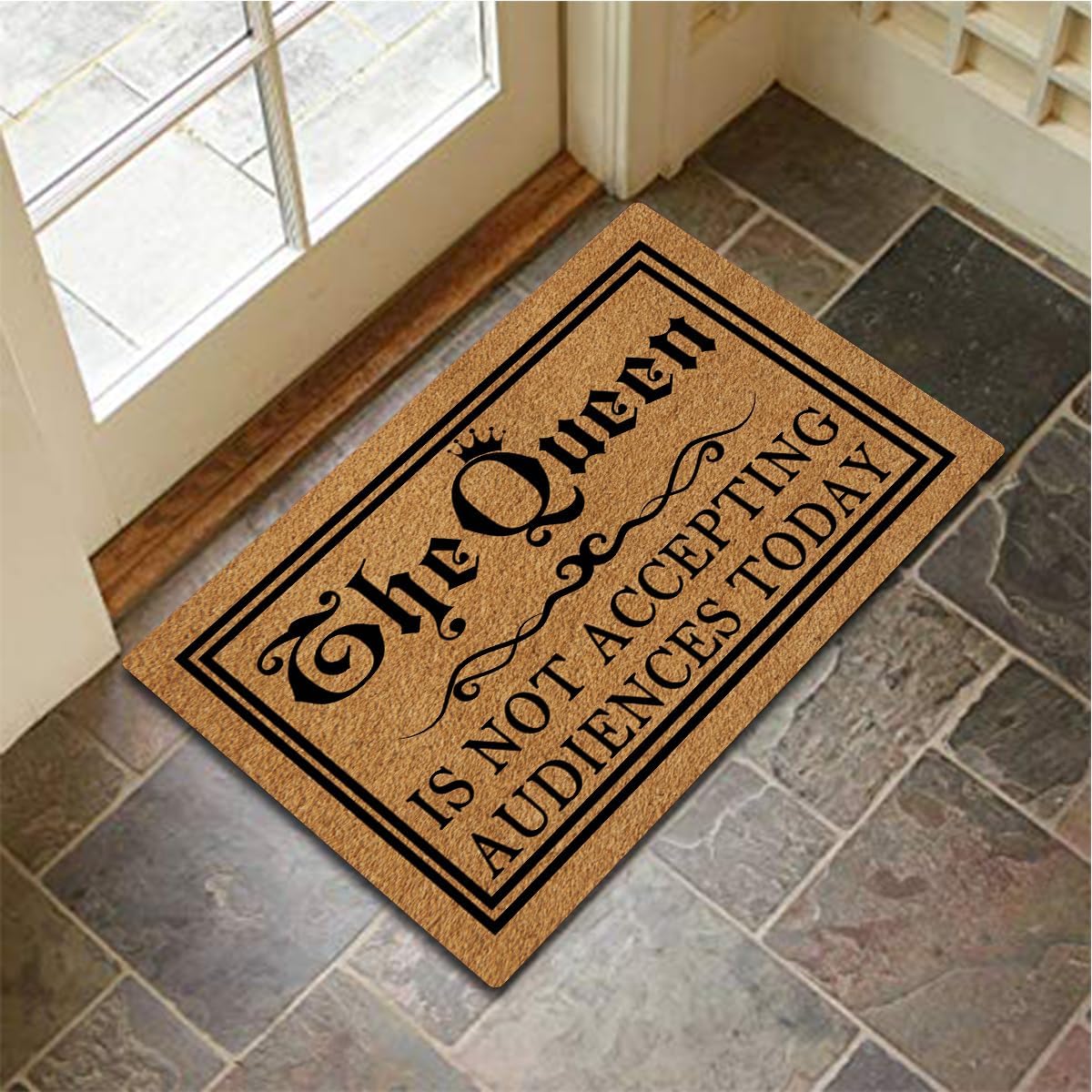 MjiejieM Funny Doormats The Queen is Not Accepting Audiences Today Welcome Mat for Entrance Way Rubber Back for Front Door Indoor Outdoor Cute Rugs 23.6"(L) x 15.7"(W)