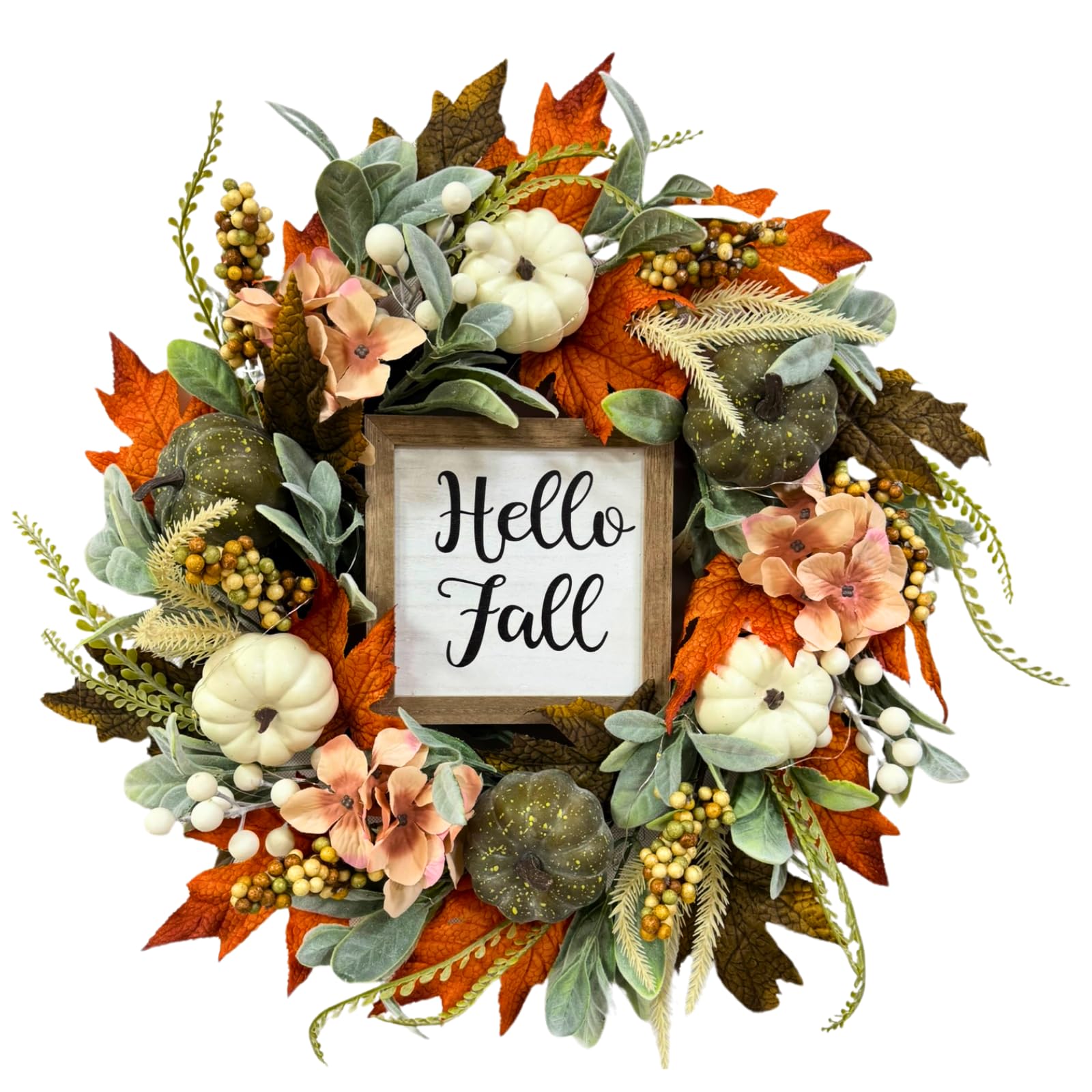 Svndlyn Multicolor 22 Inch Lighted Fall Wreath With Timer And Hello Fall Sign