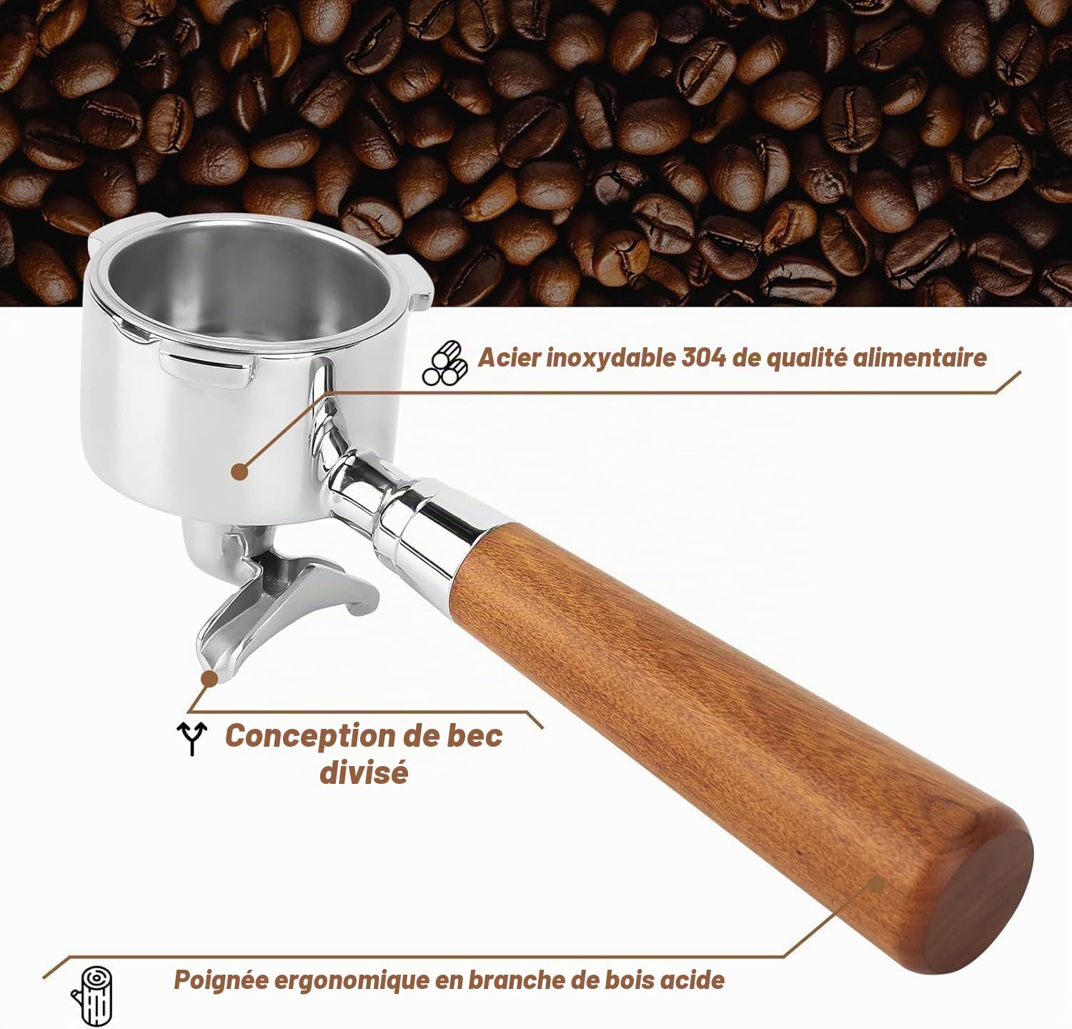 Poignée Porte-Filtre Sans Fond 51mm Compatible Avec Delonghi Dedica EC680, EC685, SMEG ECF01, Avec Outil de Nettoyage et Accessoires en Acier Inoxydable 304