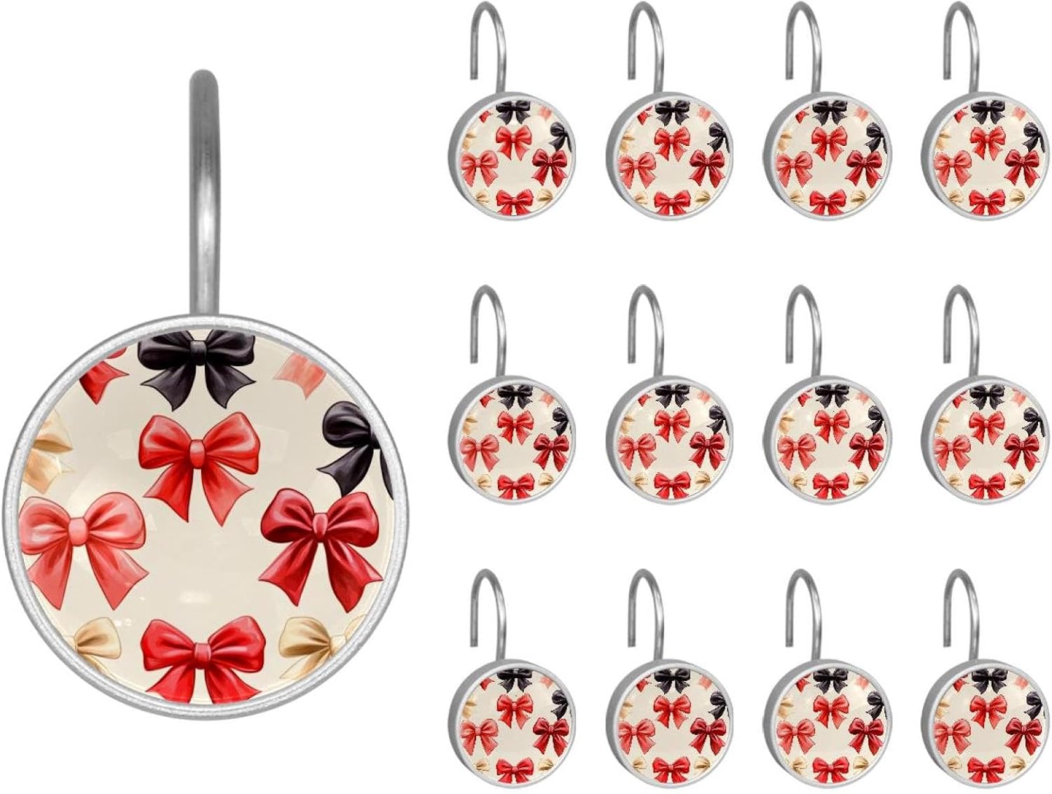 Set of 12 Shower Curtain Hooks, Shower Curtain Rings Crystal Glass Decorative Bathroom Hook, Bows (1)