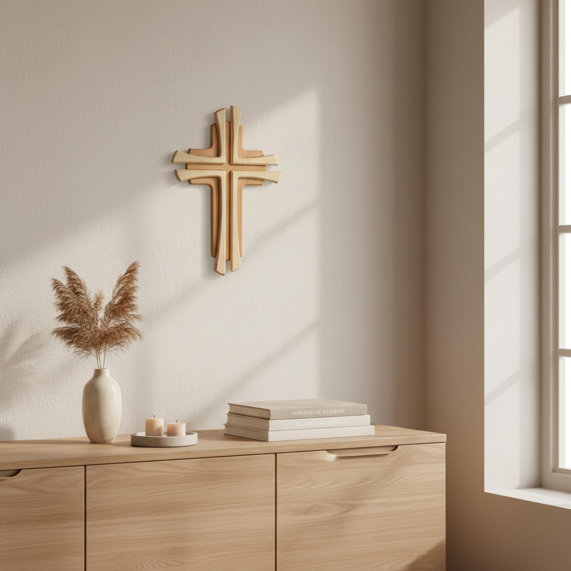 Kalner Präsente Crucifix en bois de hêtre mural moderne