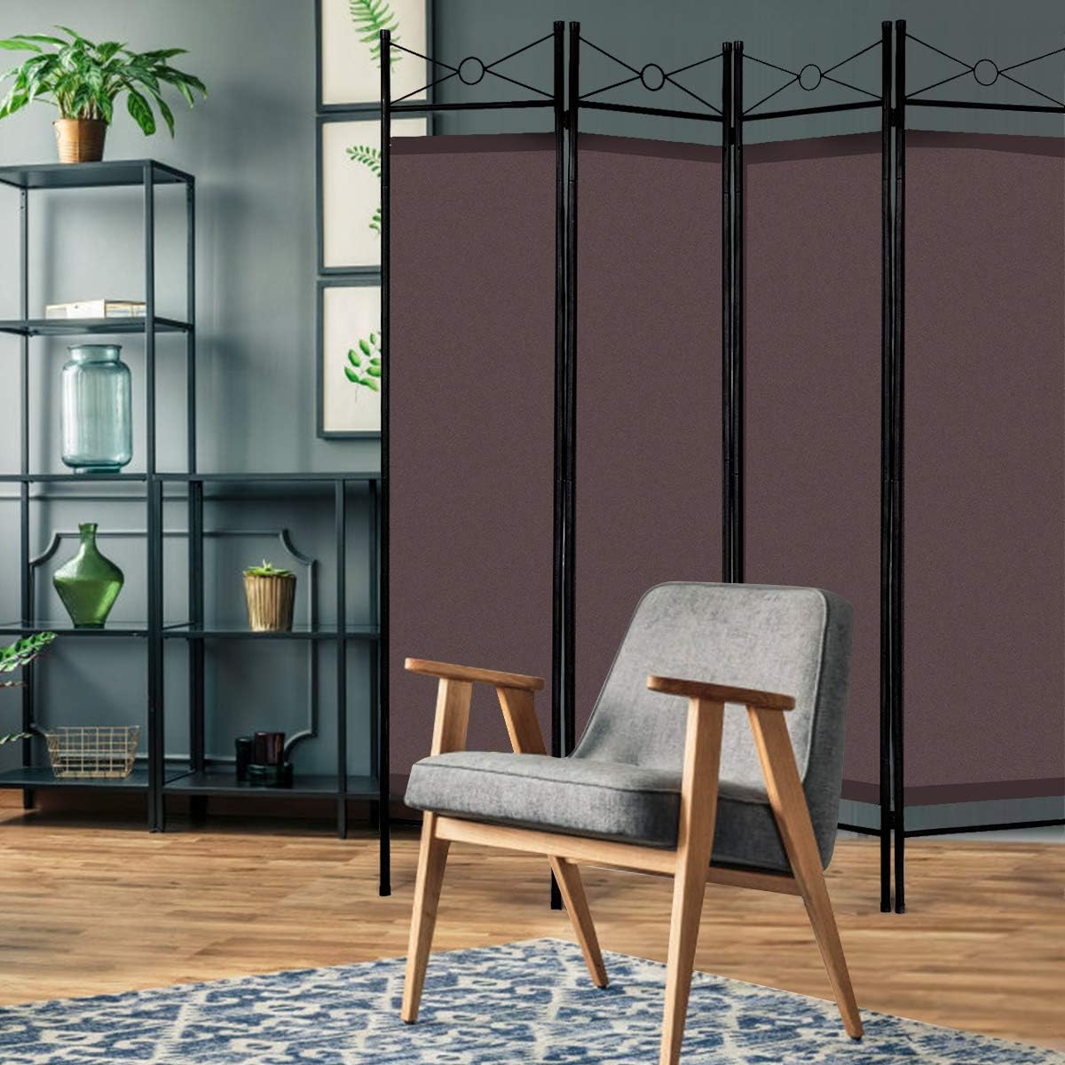 Giantex 4 Panel 6 Ft Room Divider, Folding Privacy Screen for Room Separation, Portable Freestanding Room Dividers Screen for Home Office Dorm, Brown