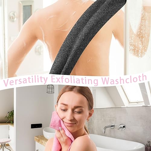 Miniatura 5 de 4 unidades de exfoliante para la espalda para la ducha, de nailon, exfoliante corporal, exfoliante de espalda elástico con asa, limpiador exfoliante