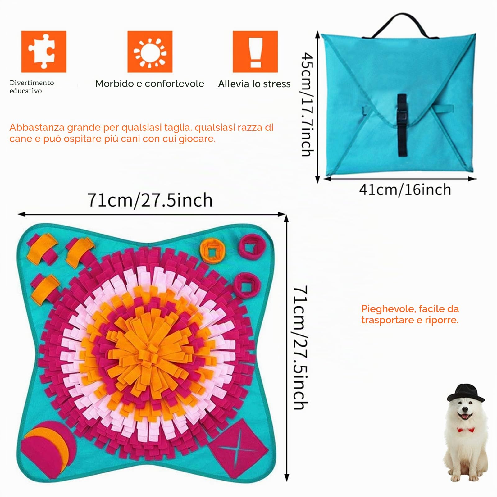 Tappeto Sniffing per Cani, Snuffle Mat per Addestramento, Giochi Interattivi e Alleviare lo Stress - Tappetino Puzzle