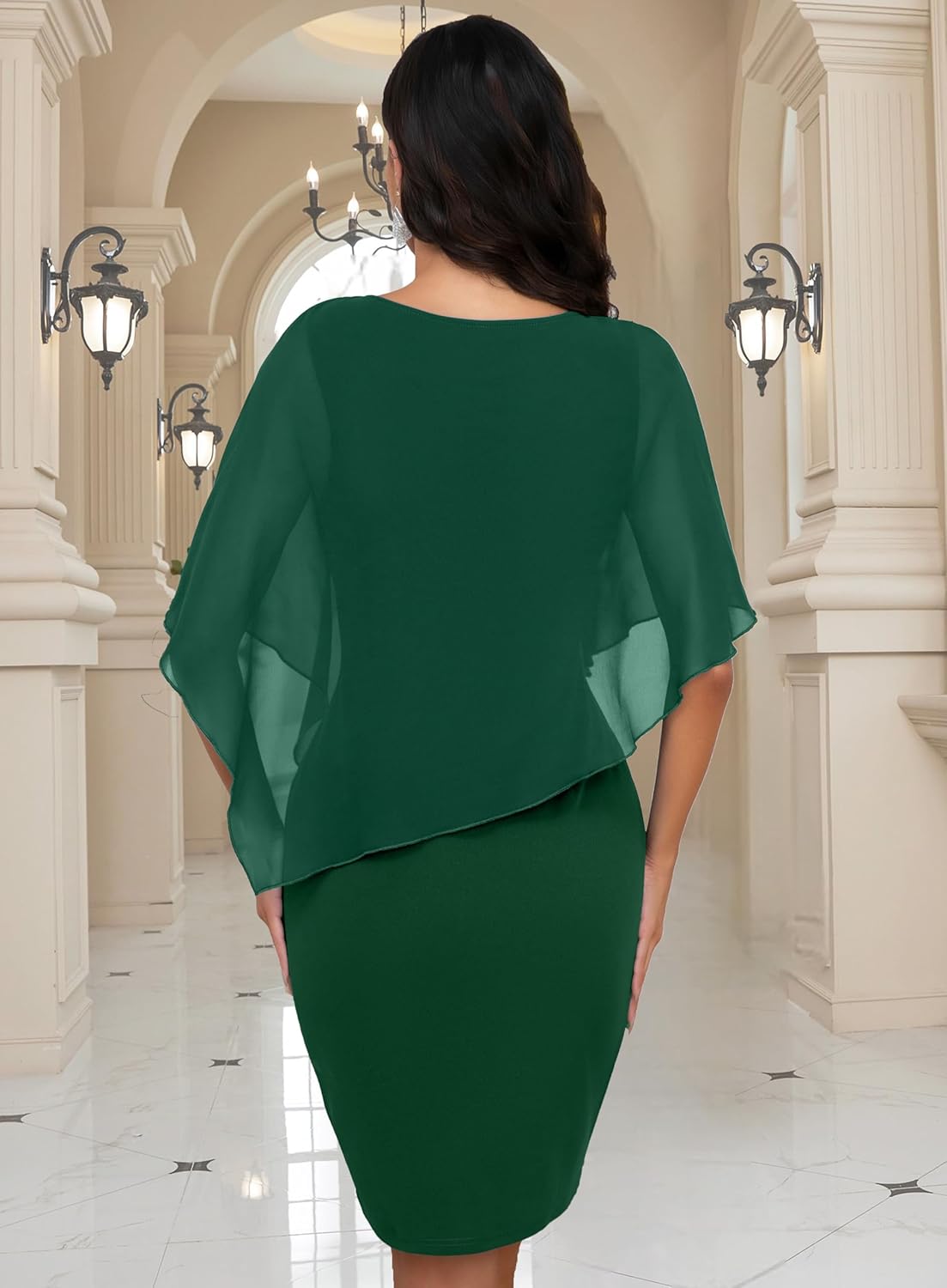 oten Women's Chiffon Wedding Guest Dress Crew Neck Cape Sleeveless Cocktail Birthday Party Midi Dresses - Image 3