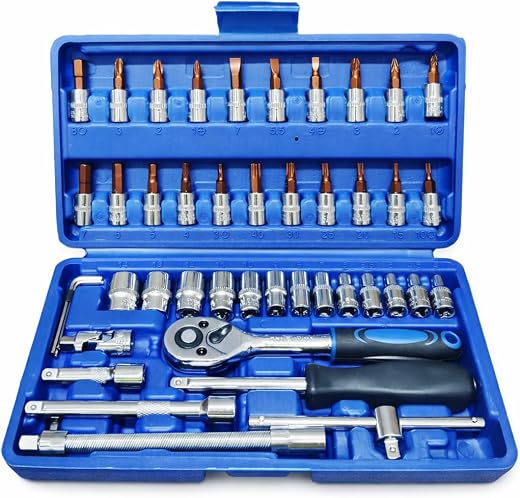 Inditrust 46 In 1 Pcs Crv Torx Tool Kit For Home Use Tools Kit Spanner Set 46Pc Socket Set Goti Set Wrench Set Bike Tool K...