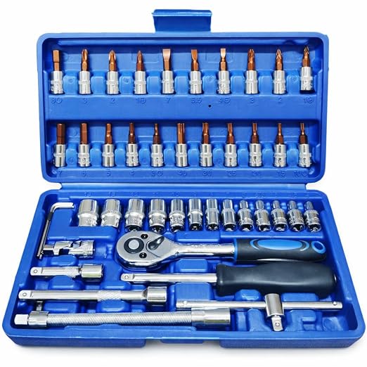 Inditrust 46 In 1 Pcs Crv Torx Tool Kit For Home Use Tools Kit Spanner Set 46Pc Socket Set Goti Set Wrench Set Bike Tool Kit Goti Pana Set