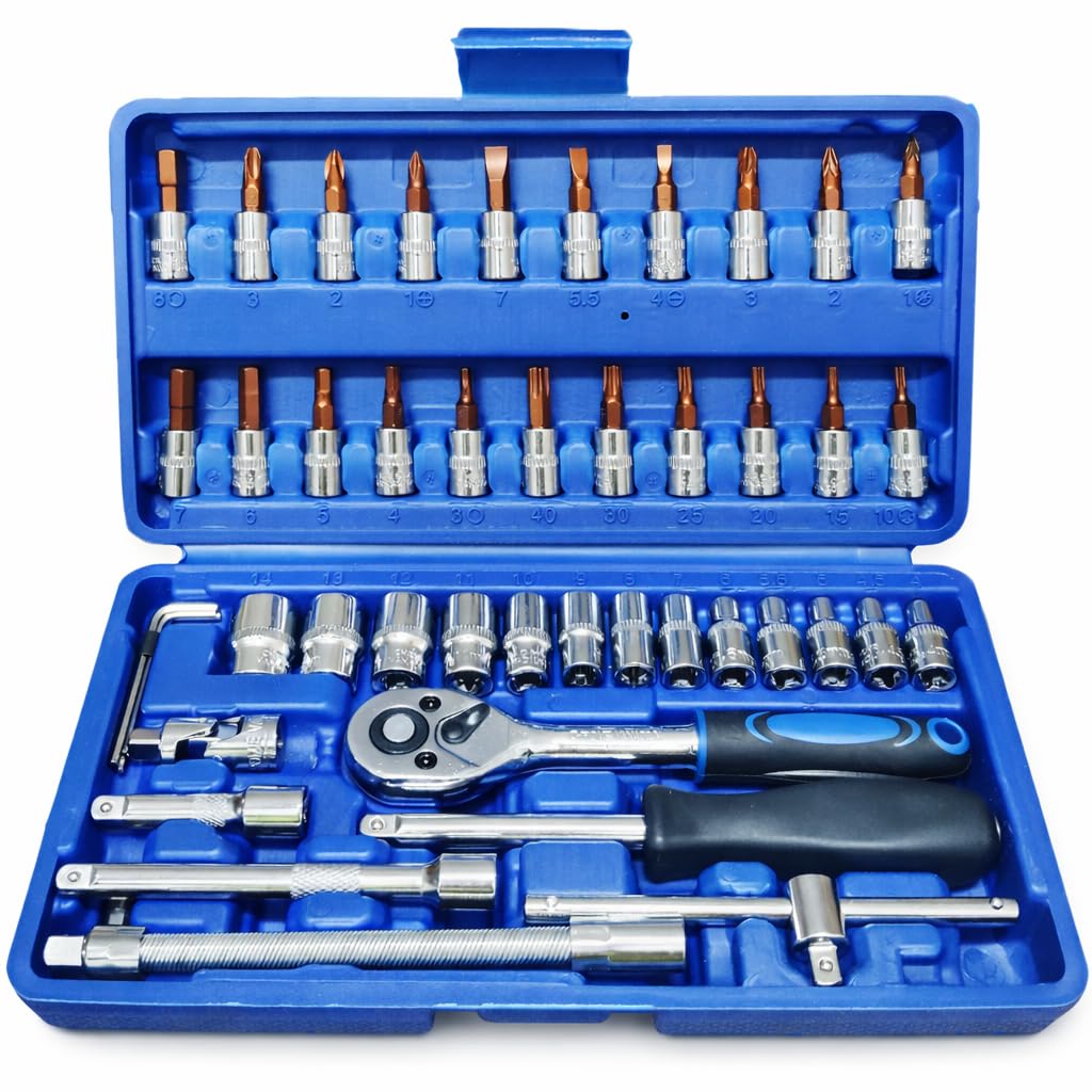 Inditrust 46 In 1 Pcs Crv Torx Tool Kit For Home Use Tools Kit Spanner Set 46Pc Socket Set Goti Set Wrench Set Bike Tool Kit Goti Pana Set