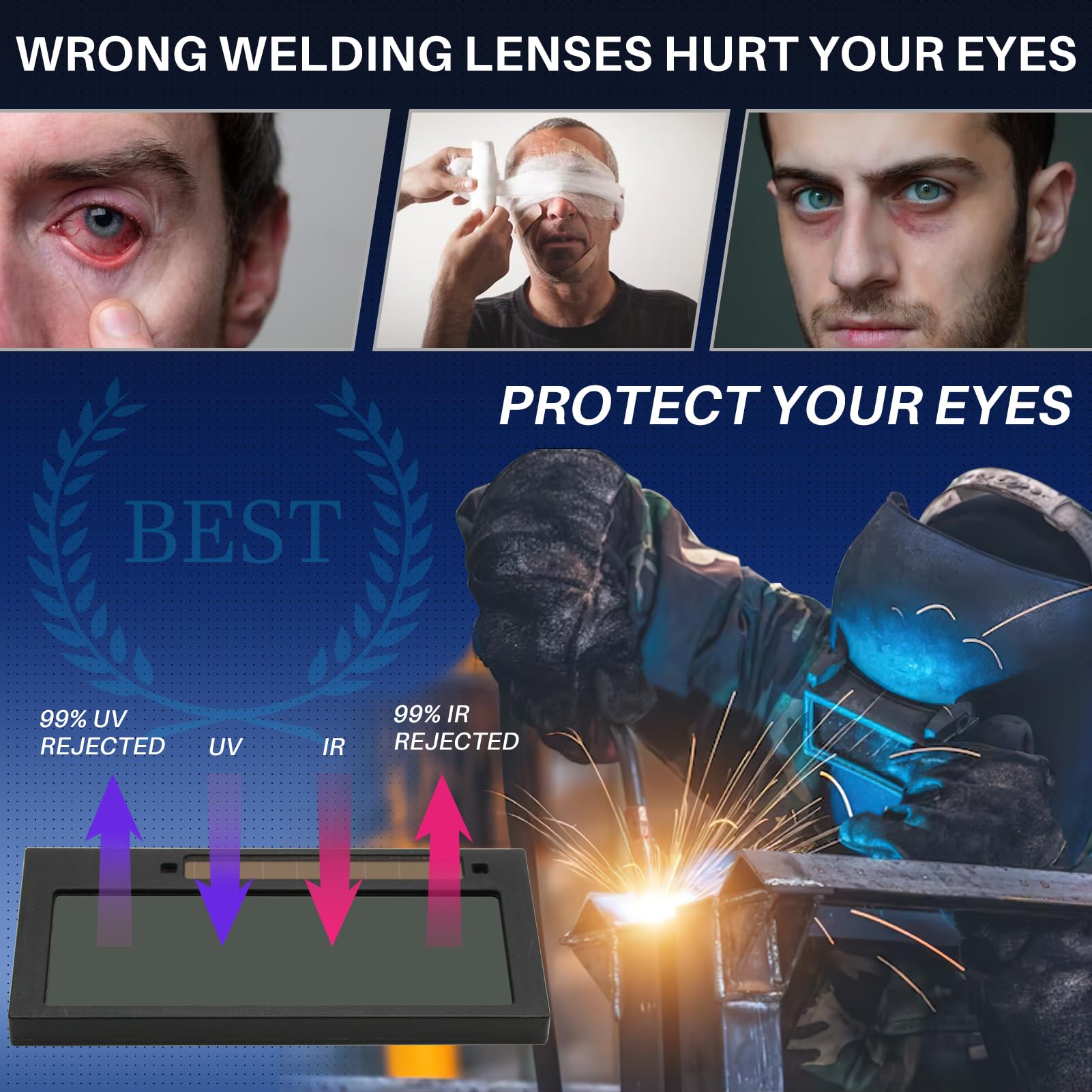 Adjustable Shade 5-13 2x4 1/4, Auto Welding Lens Replacement For Pipeliner And Pancake Welding Hood, 2x4 Adjustable Auto Darkening Welding Lens Shade Range TC108S5-13 (Gold - View #7
