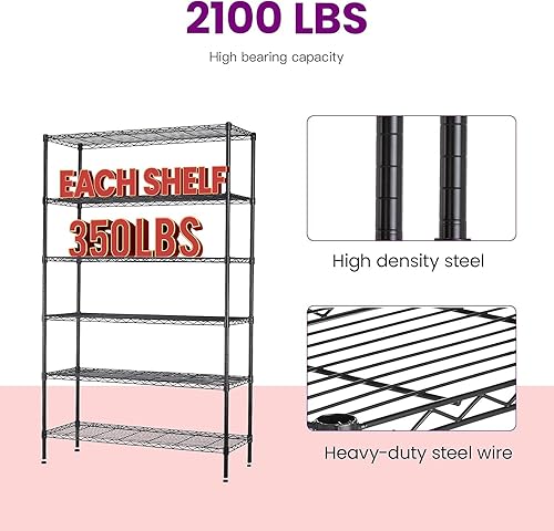 Vista 160 de FDW - Estantería metálica : 6 estantes de alambre de acero resistente ajustables, con ruedas, 48 pulgadas (L) x 18 pulgadas (An) x 76 pulgadas (A)