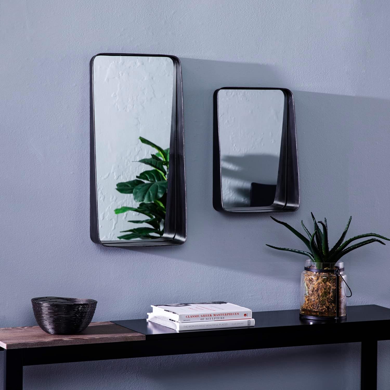 SEI Furniture - Amboros Decorative Mirrors with Shelves - 2 Piece Set - Transitional Design, Black Iron - Fully Assembled - Ideal for Bathroom, Entryway (WS1216217)