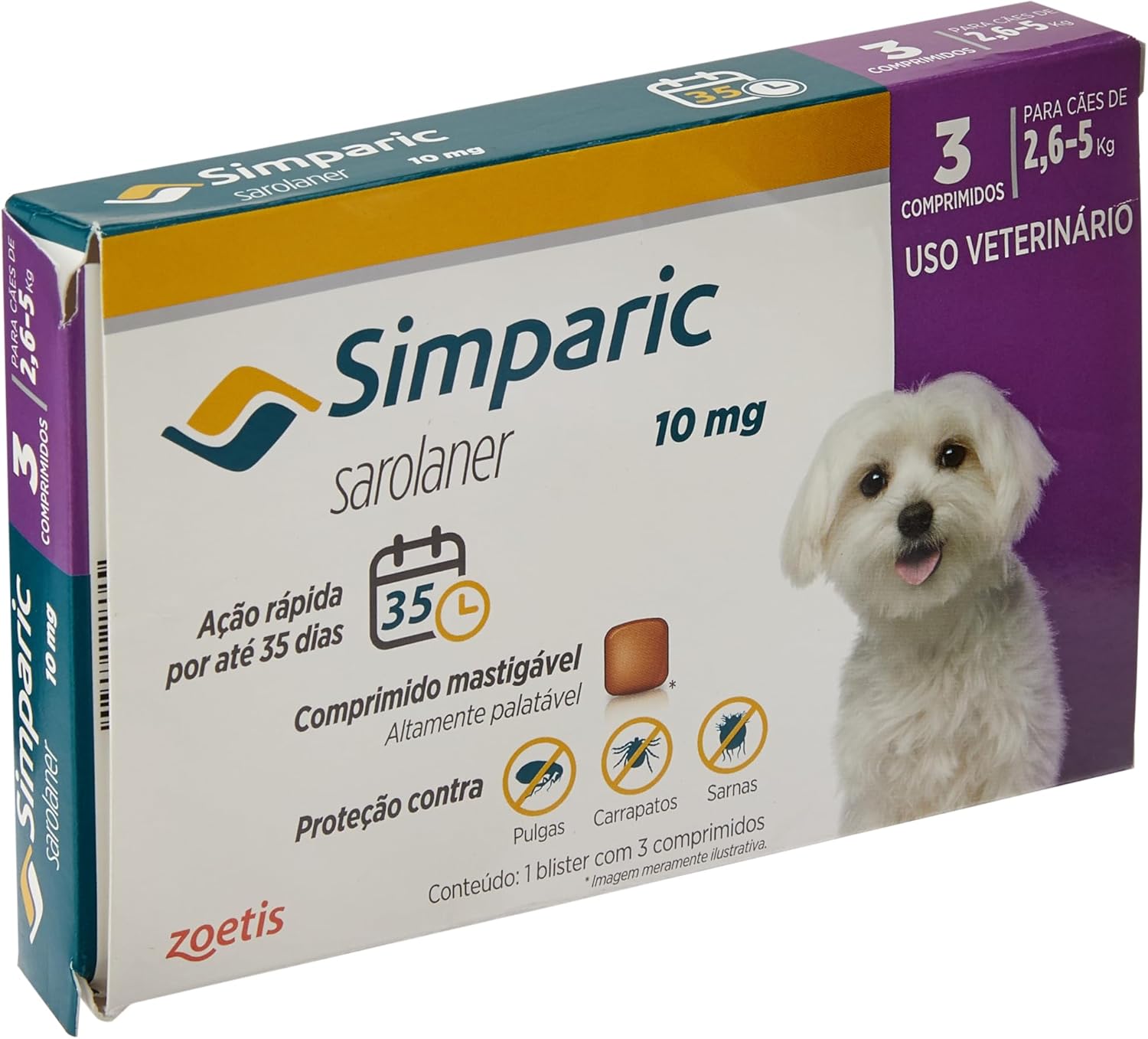 Zoetis Simparic 10Mg Para Cães De 2 6 A 5Kg Com 3 Comprimidos : Amazon ...