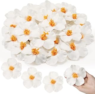 Hotop 24 Pcs White Artificial Hibiscus Flowers Fake Hibiscus Flowers Bulk