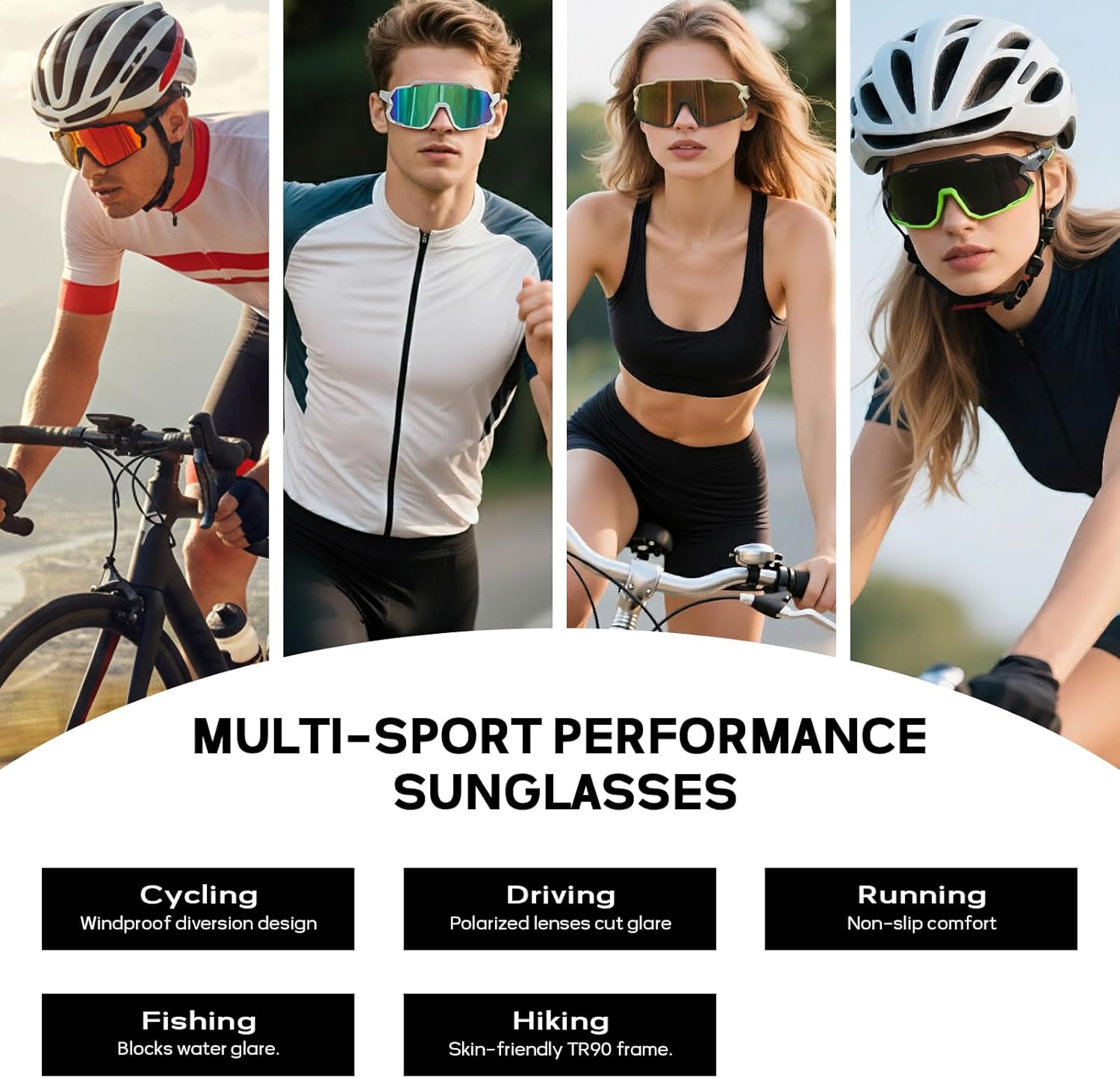 Cycling Sports Sunglasses Men Women - TR90 Anti-Fog Wind Tunnel Frame, UV400 PC Lenses for MTB Baseball