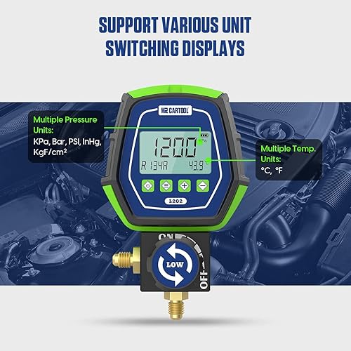 Vista 6 de Medidores de HVAC 90 Juego de medidores de colector digital refrigerante, R410A R134A Prueba de presión de vacío digital Sistemas HVAC Herramienta