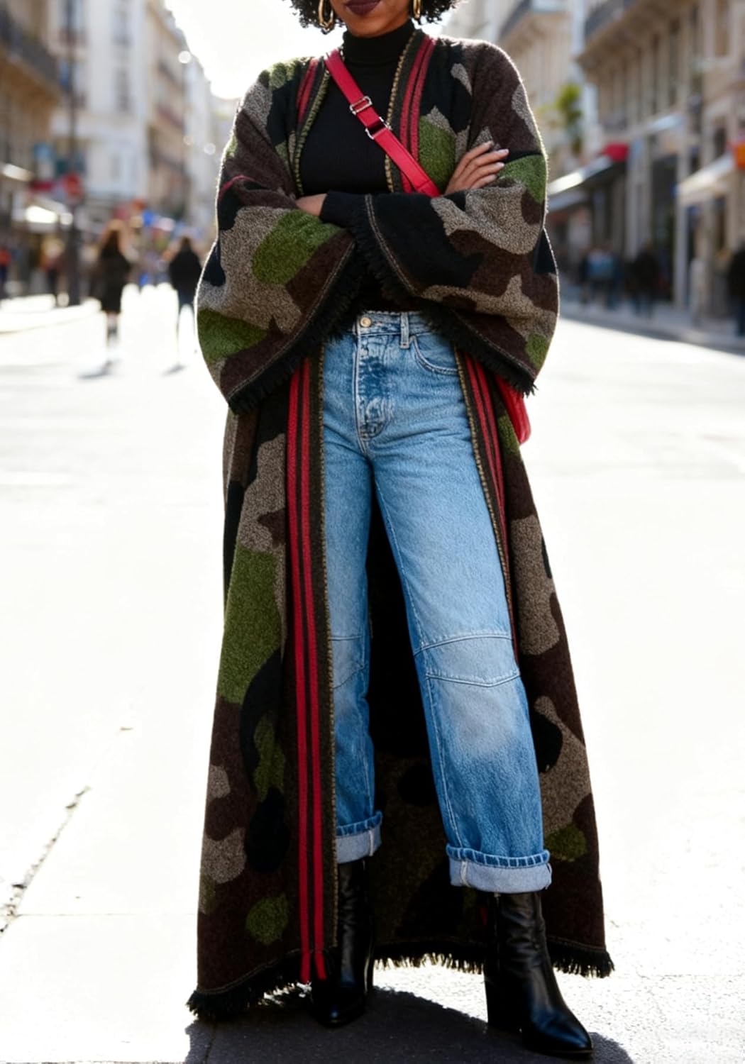 Unybwonn Women Long Cardigans Color Block Open Front Knit Sweater Cover up Maxi Dress Boho Long Sleeve Raw Hem Cardigan - Image 3