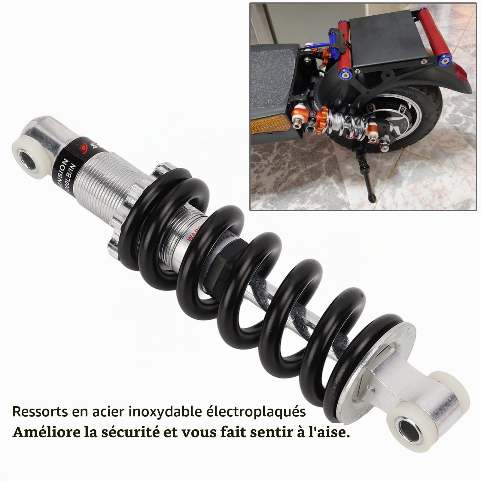 Amortisseur Arrière de Vélo, 190mm 1200 Lbs VTT Suspension Ressort Amortisseurs pour 50cc 70cc 90cc 110cc 125cc Dirt Bike ATV Go Kart Véhicule électrique