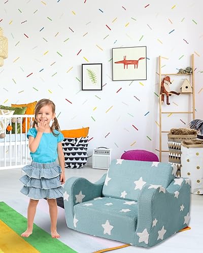 Miniatura 7 de Sofá para niños pequeños, sofá plegable 2 en 1, sofá convertible para niños, tumbona para niñas y niños, ideal para leer y dormir, decoración de