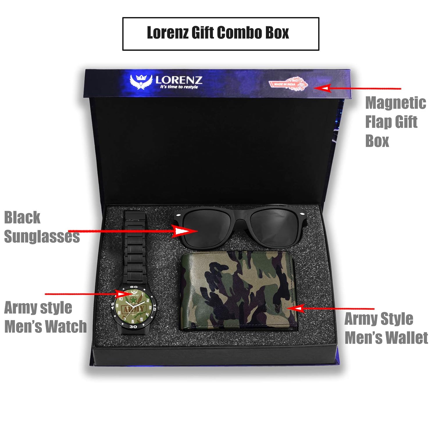 LORENZ Army Design Men's Round Watch, Wallet & Black Sunglasses Gift Combo Box (CM-2065SN-WL-23) 2 71i6lsClcyL. SL1500