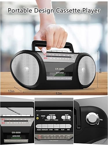 Miniatura 7 de Cassette Player AM FM Radio Boombox Retro Portable Cassette Tape Player and Recorder with Dual Stereo Speaker,Standard Earphone Jack,Cassette