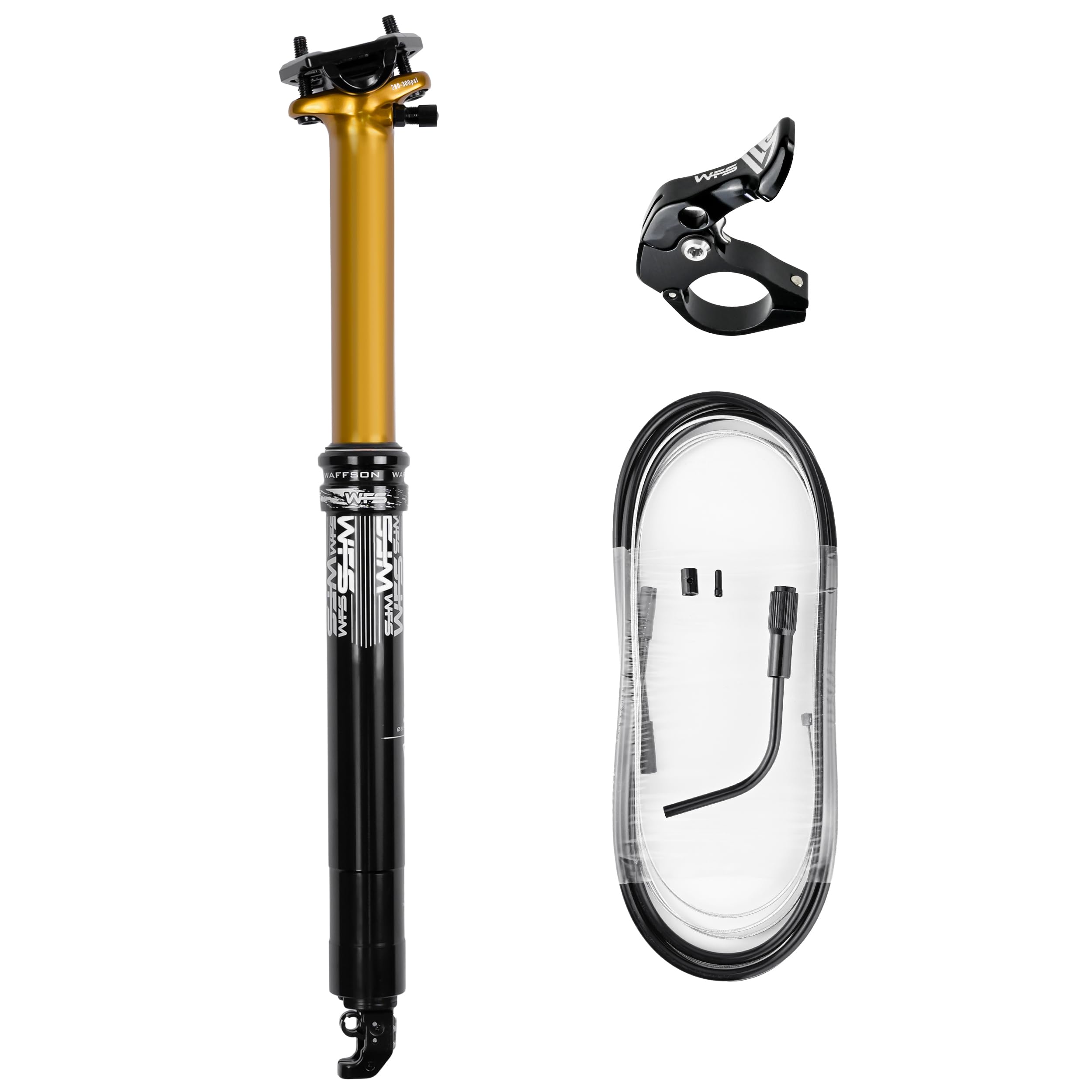 WFS Strata Air Adjustable Suspension Internal Routing w/ Remote Lever and Cable, 30.9mm x 402mm Dropper Post, Aluminum Alloy Seatpost for Mountain Bike, Road Bikes, MTB, Gold