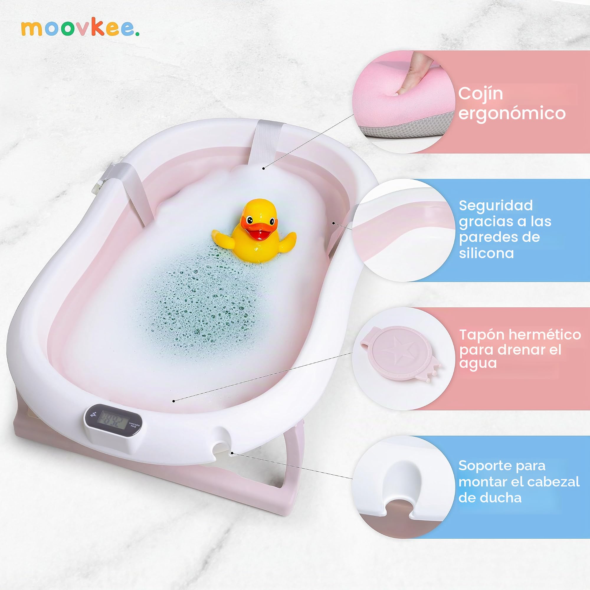 Bañera Plegable Bebé 80cm - Banheira Bebe con Termómetro y Cojín de Baño | Con termómetro y cojín de baño para bebé para niños Bañera portátil