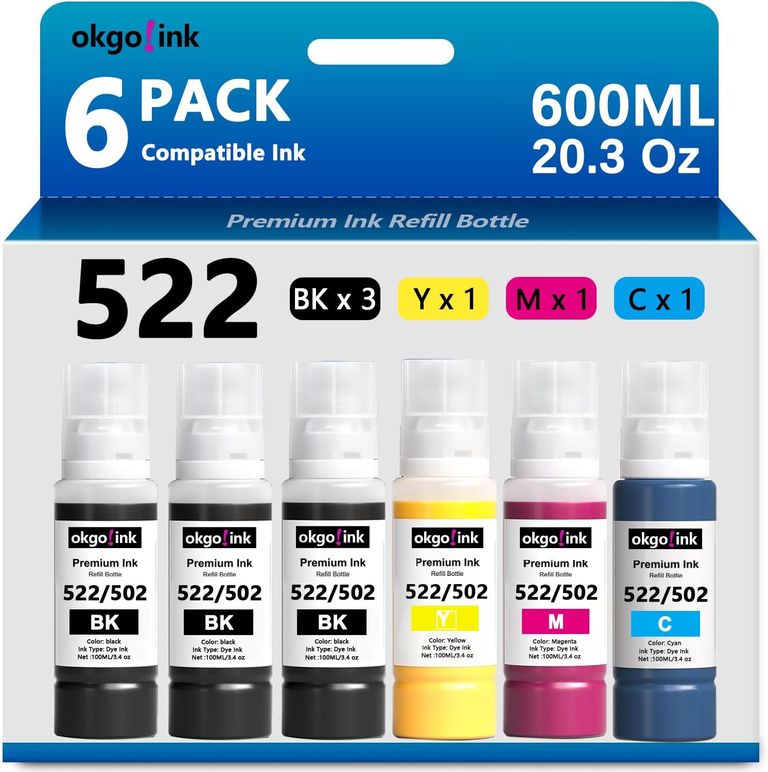 GREENCYCLE 522 Ink Bottles - 4 Pack Replacement For Epson ET-2800/ET-4800 Printers (Black/Cyan/Magenta/Yellow)