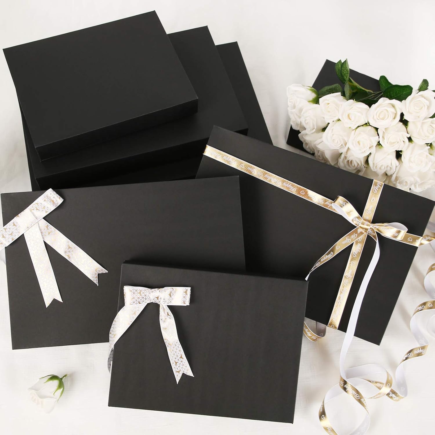JINMING 6 Extra Large Gift Boxes with Lids 17x11x2.5 Inches for Clothes, Black Gift Boxes, Apparel Boxes for Mother's Day, Father's Day and All Occasion