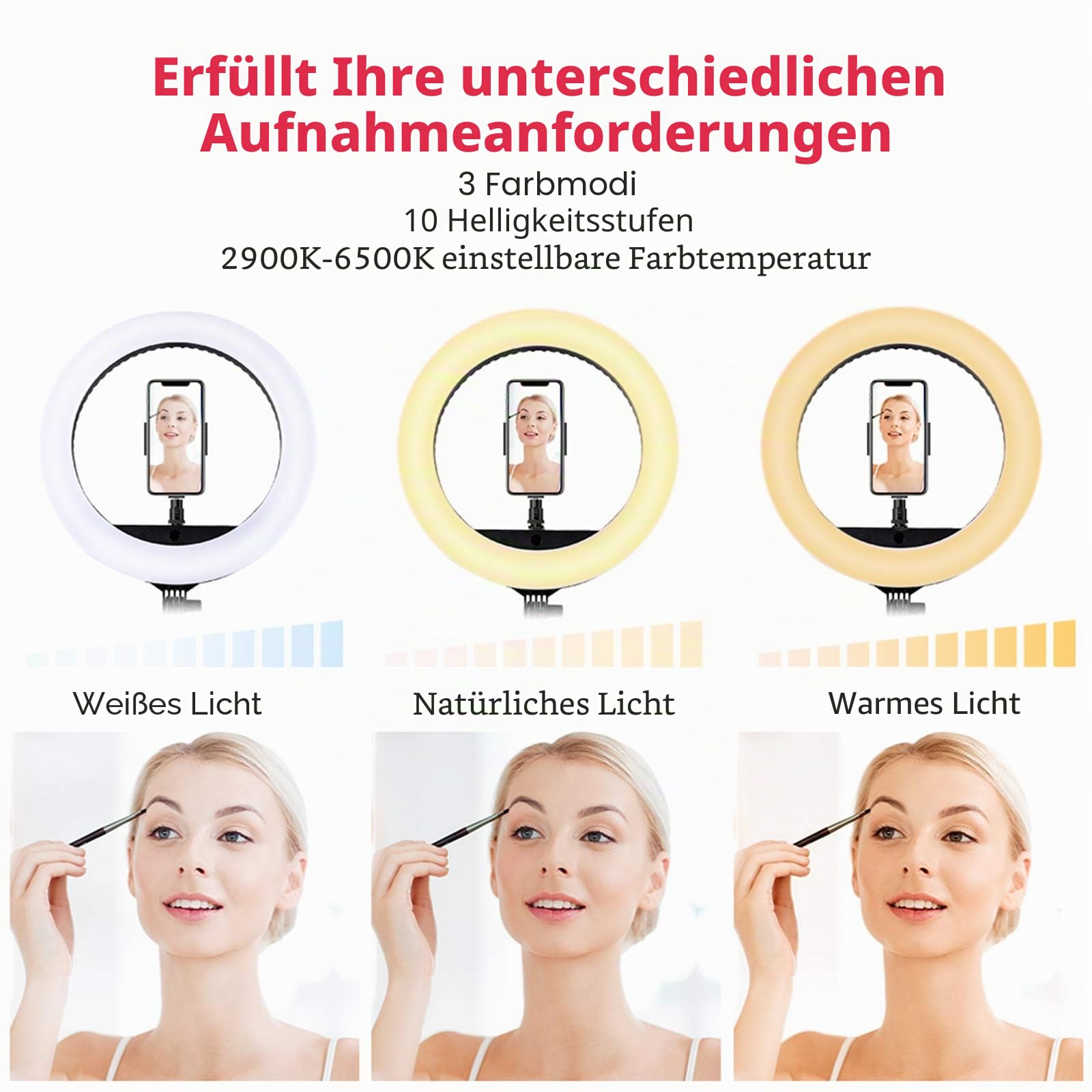 18 Zoll LED Ringlicht mit Stativständer Dimmbares Makeup Selfie Ringlicht für Studio Portrait YouTube Vlog Videoaufnahmen mit Tragetasche und Fernbedienung, CRI 90