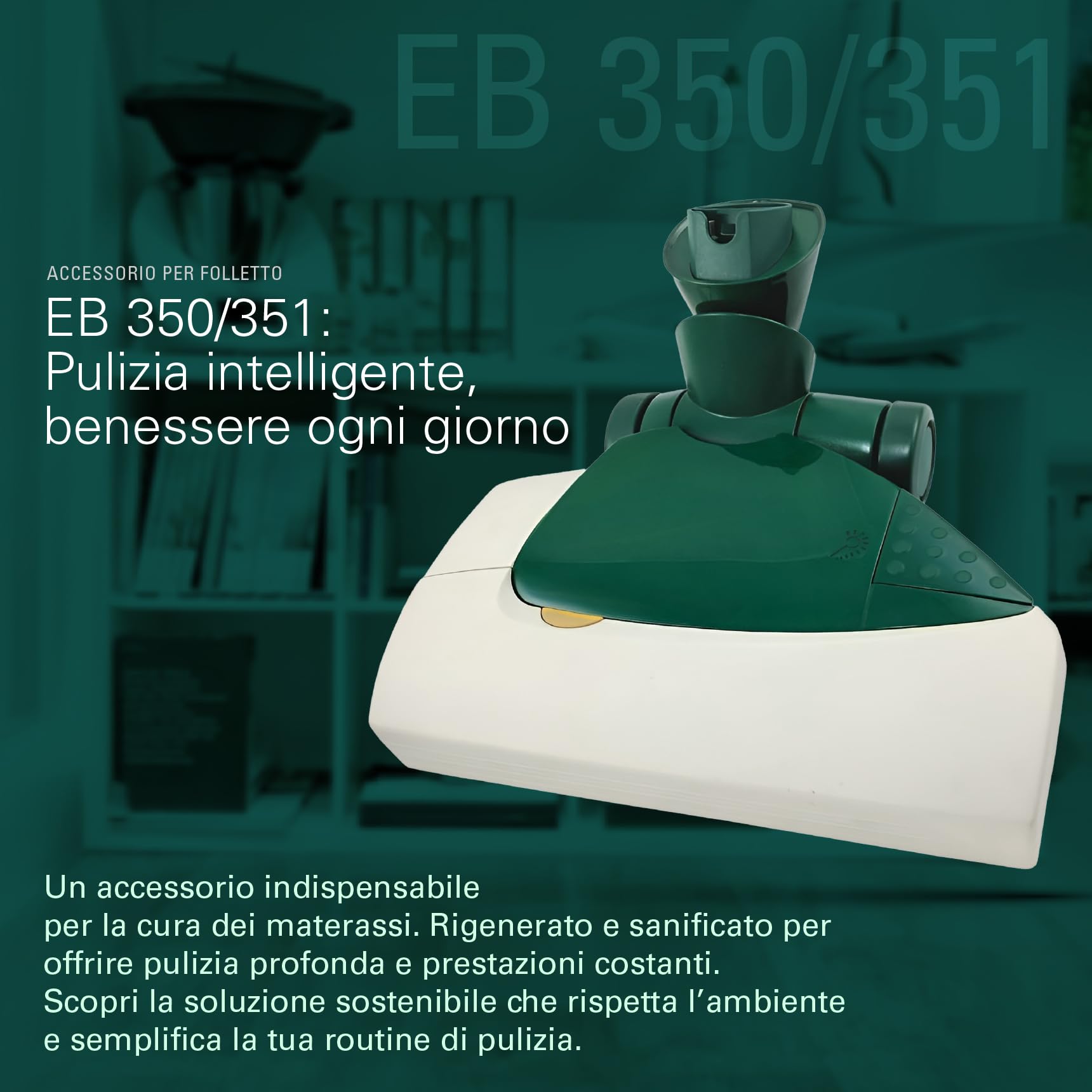 Battitappeto Folletto EB 350/351 -RIGENERATO E SANIFICATO- Compreso Di Spazzole Per Materasso | Accessorio ORIGINALE, 100% Compatibile Con VK 130,131,135,136,140,150,200,220s