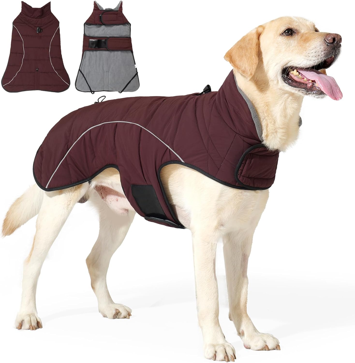 Dog Coats for Medium Large Dogs, Winter Puffer Jacket Waterproof, Warm Fleece Dog Vest with D-Ring, Drawstring & 2 Hidden Elastic Bands, Quilting Large Pet Warm Jackets for Cold Weather