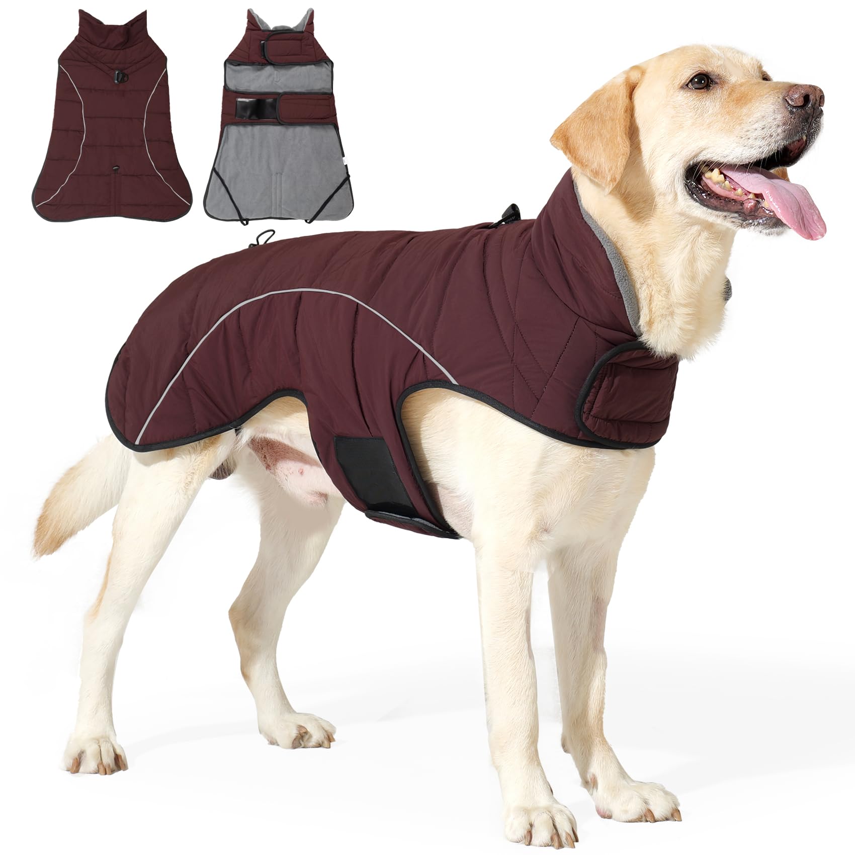 Veste d'hiver chaude pour chien réglable doublée rouge XXL