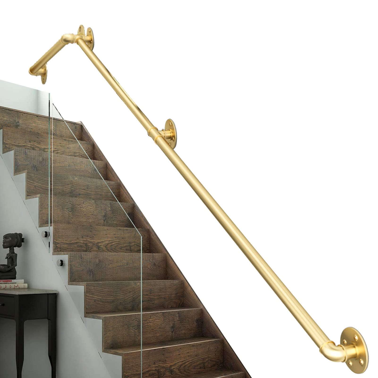 Main courante en fer forgé doré avec supports design pour escalier haut de gamme