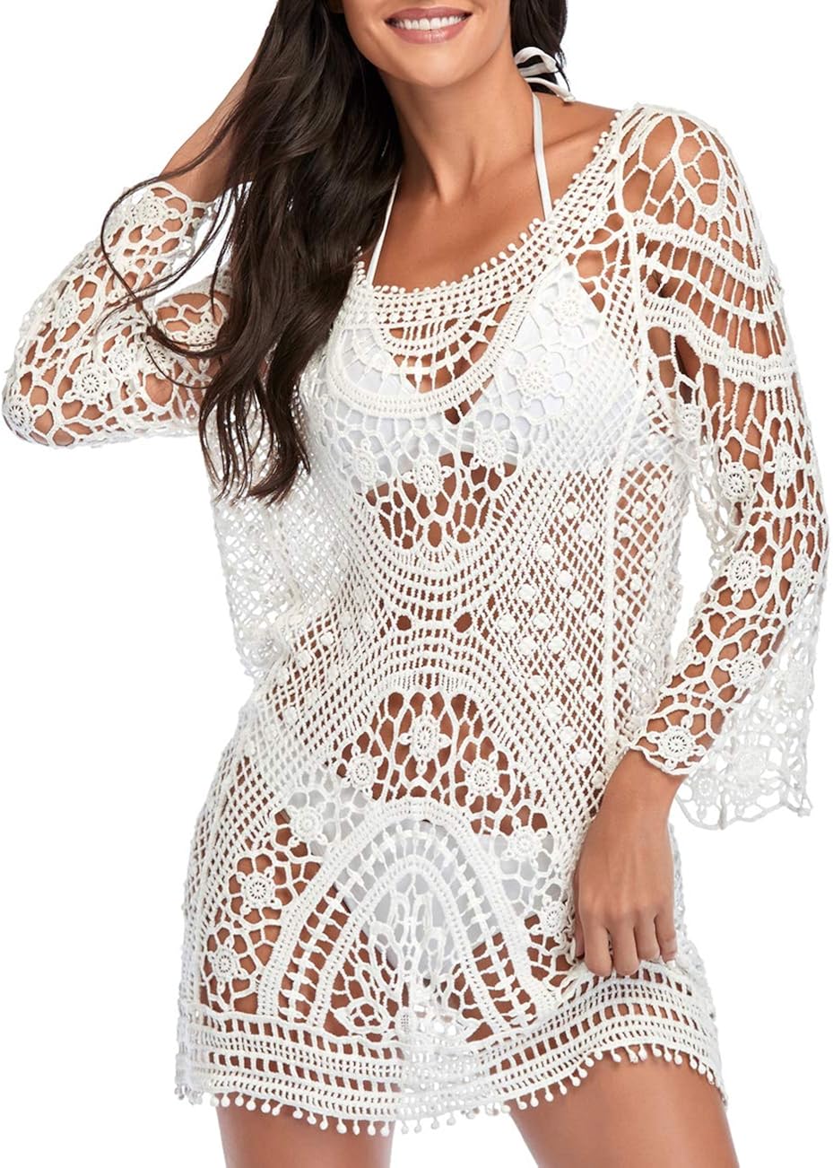 Arshvyl Bathing Suit Cover Up for Beach Pool Swimwear Lace Crochet Dress