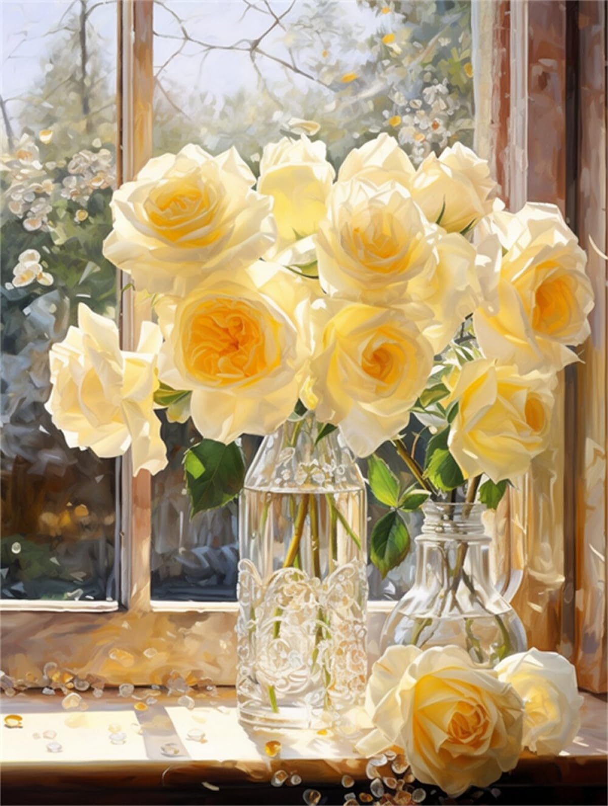 Taxpy 11CT Rosa Dorada Diy Kit Punto De Cruz Flores Junto A La Ventana Kits De Patrones De Punto De Cruz,Kit De Bordado Para Adultos Y Principiantes,Juego De Manualidades 80x100cm